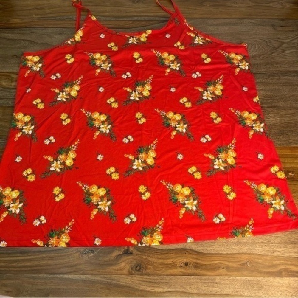 K. Jordan Camisole Floral Daisy Print 5X Red Spaghetti‎ Strap Tank Light Weight